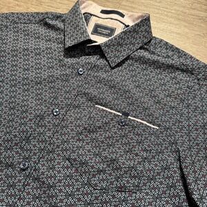 7 Diamonds Shirt Mens Medium Geometric 4 Way Stretch Performance Button Up Adult